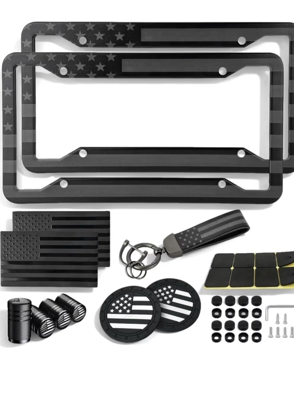 Black American Flag License Plate Accessory Kit